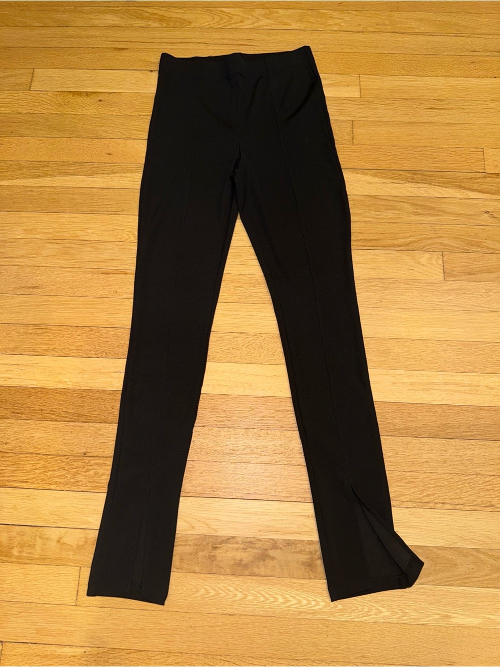 H&M Black Straight-Leg Stretch Pants with front slit at hem